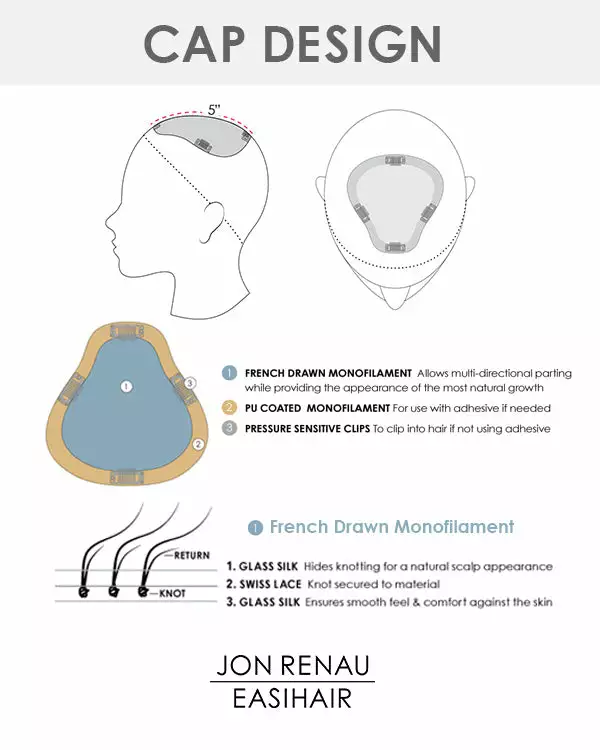 EasiPart French XL 12 Inch | Monofilament Remy Human Hair Toppers By Jon Renau 7 EasiPart French XL 12 Inch | Monofilament Remy Human Hair Toppers By Jon Renau